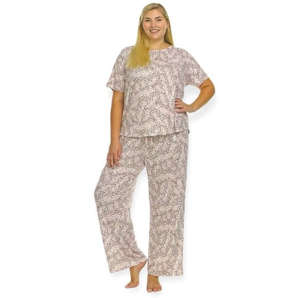 Flora Nikrooz Women’s Ivory Leopard Print 2-Piece Pajama Set Large 10/12 - Picture 1 of 11